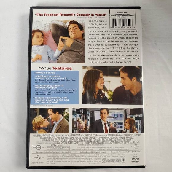 Definitely, Maybe DVD (Ryan Reynolds, Isla Fisher, Rachel Weisz, Romantic Comedy - Picture 3 of 3